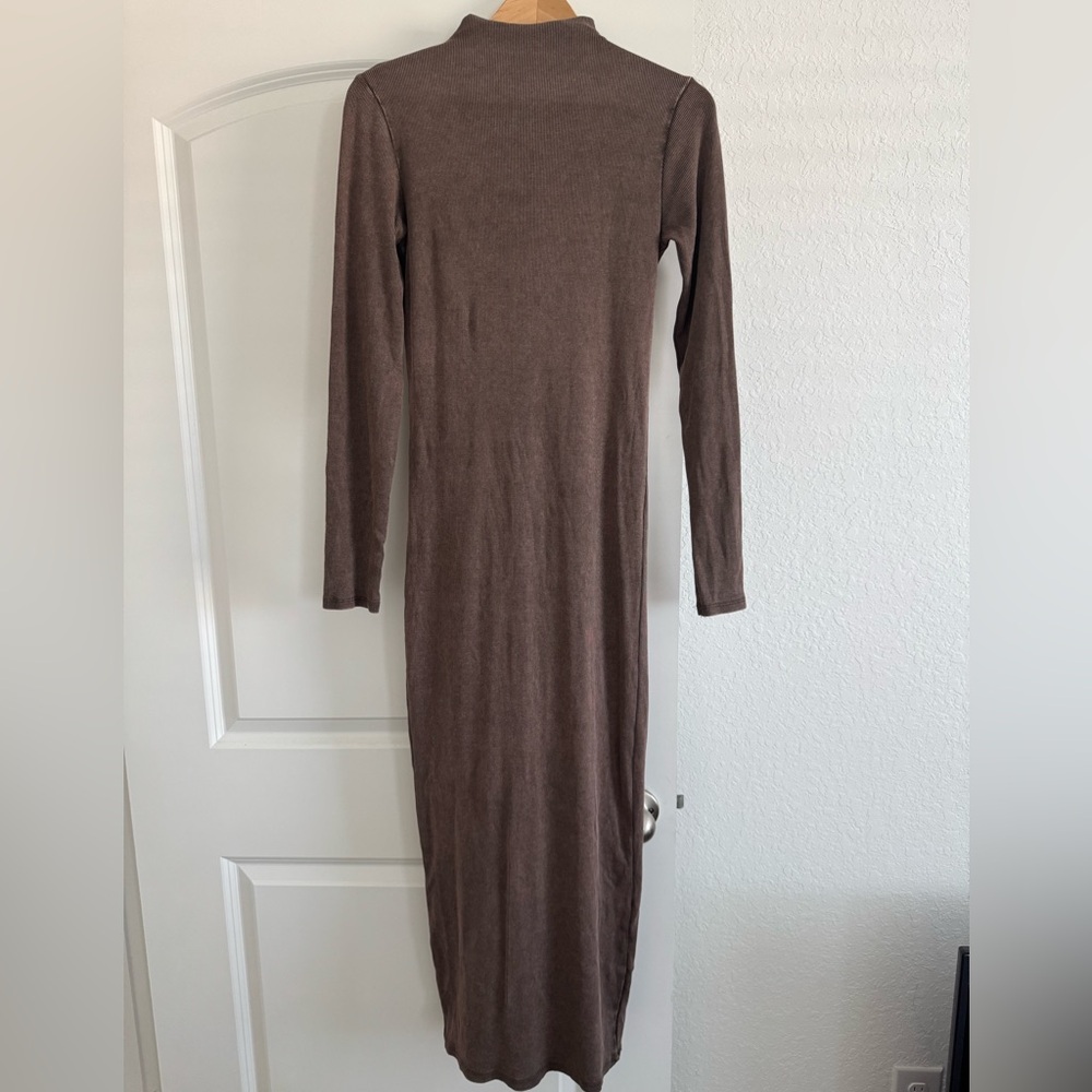 Zara Space Dyed Ribbed Long Sleeve Mock Neck Dress
